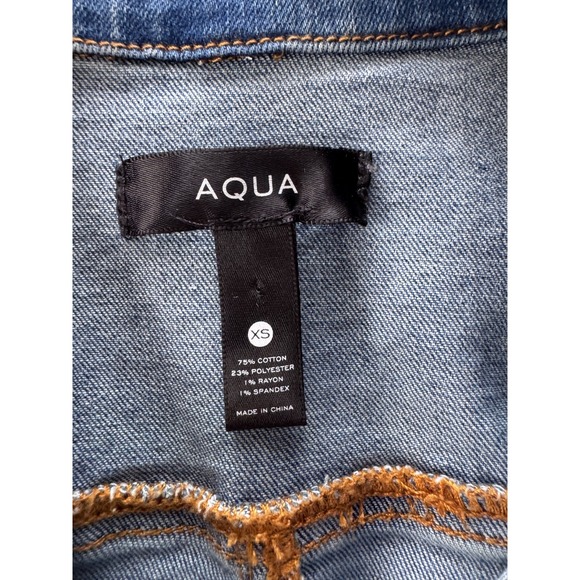AQUA Women's Puff Sleeve Denim Long Sleeve Jean Jacket XS Blue Fitted Chic Short - Picture 9 of 13